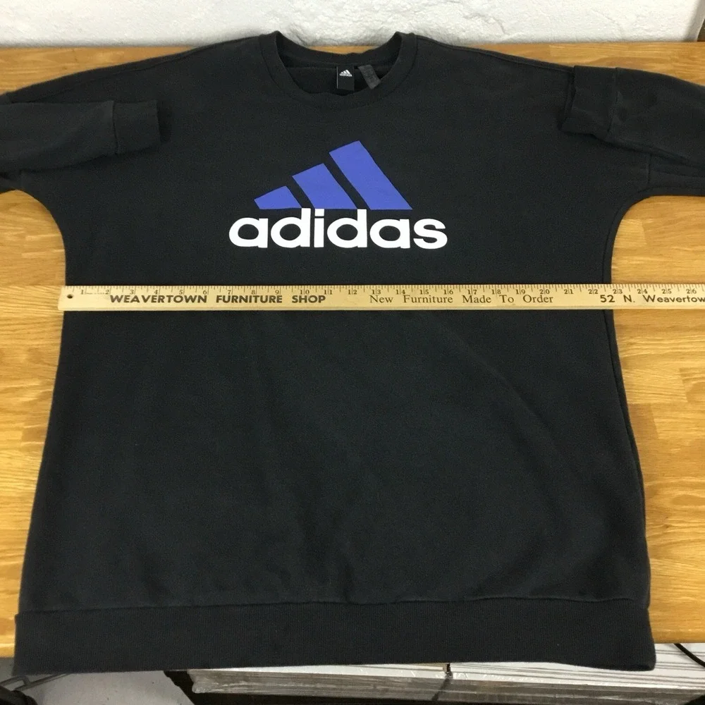 Adidas Mens Crewneck Sweatshirt Black Blue Logo Pullover Large FS2NJ5K - Picture 2 of 8